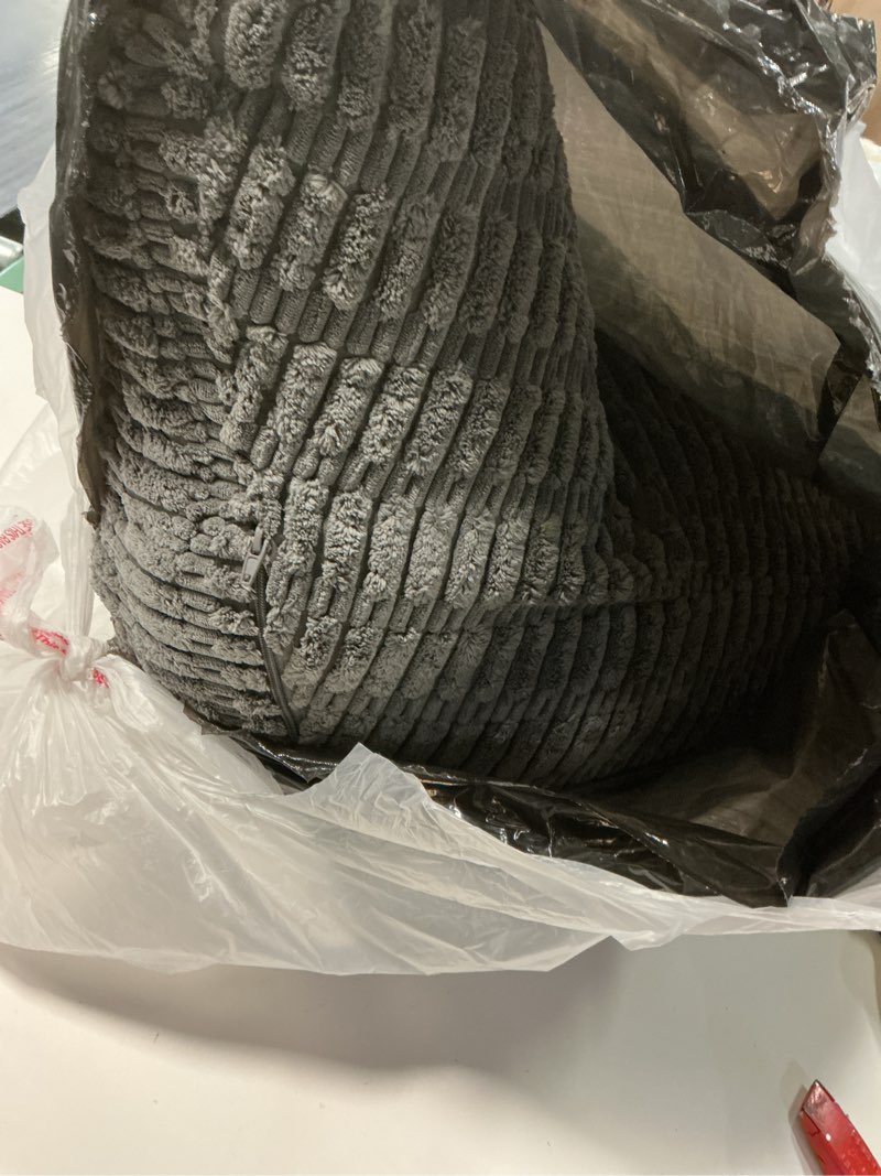 Condition photo showing As Is for Blissful Diary Reading Pillow, Large Backrest Pillow with Shredded Memory Foam for Adult & Children, Designed for Bed and Couch Sitting Up, Includes Arms, Pockets and Washable Cover, Dark Gray Large(20inch) Dark Gray