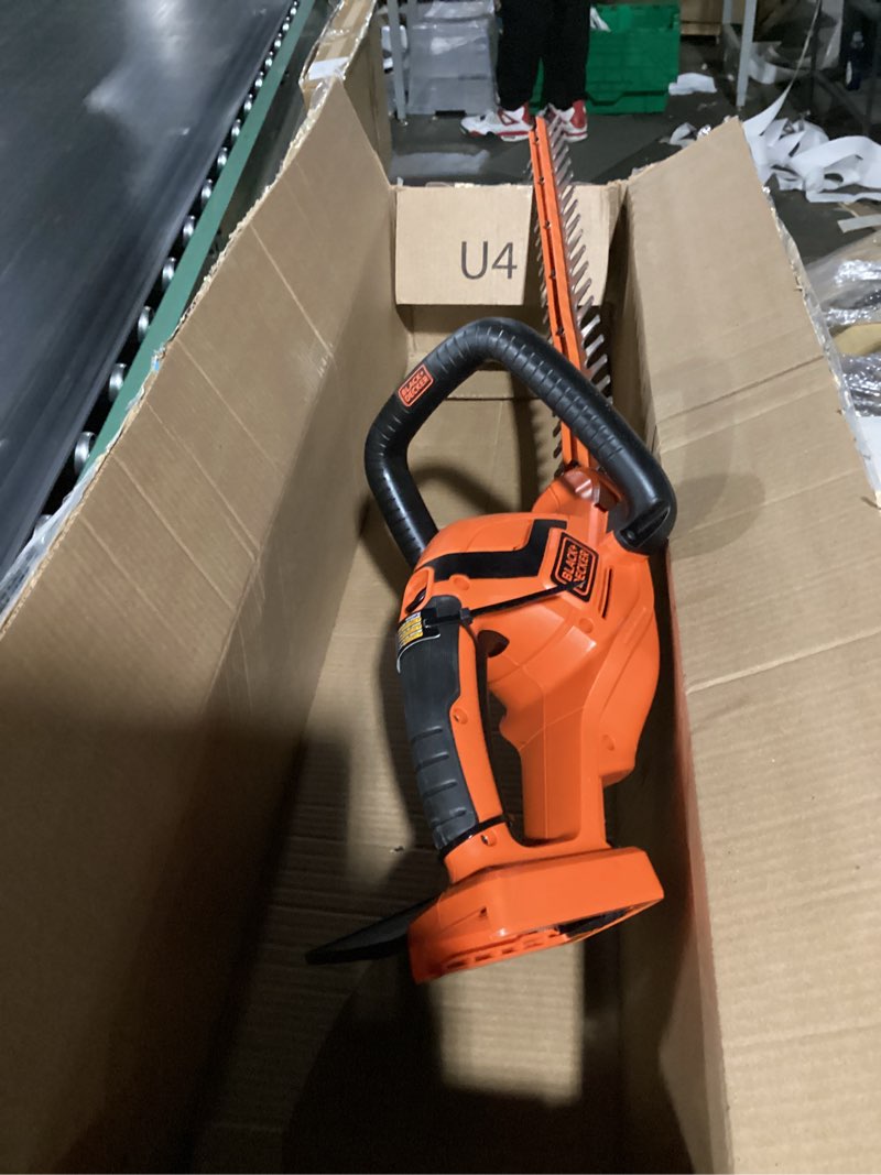 Condition photo showing As Is for black+decker 40v max hedge trimmer, cordless, 24-inch blade, battery and charger included (lht2436) 40v hedge trimmer kit