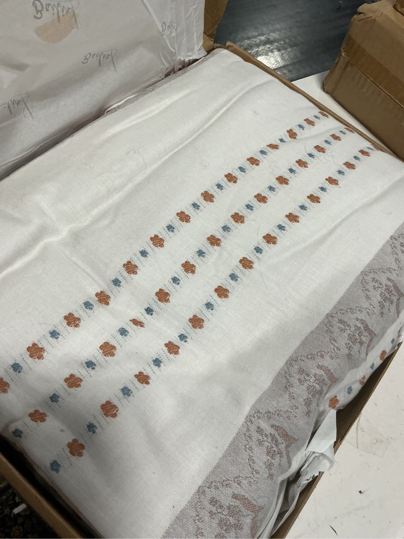 Condition photo showing As Is for bailix floral striped duvet cover set queen size, 100% washed cotton boho farmhouse summer comforter cover set, soft breathable textured bedding cover with 2 pillowcases?terracotta&white?90x90 terracotta&white queen