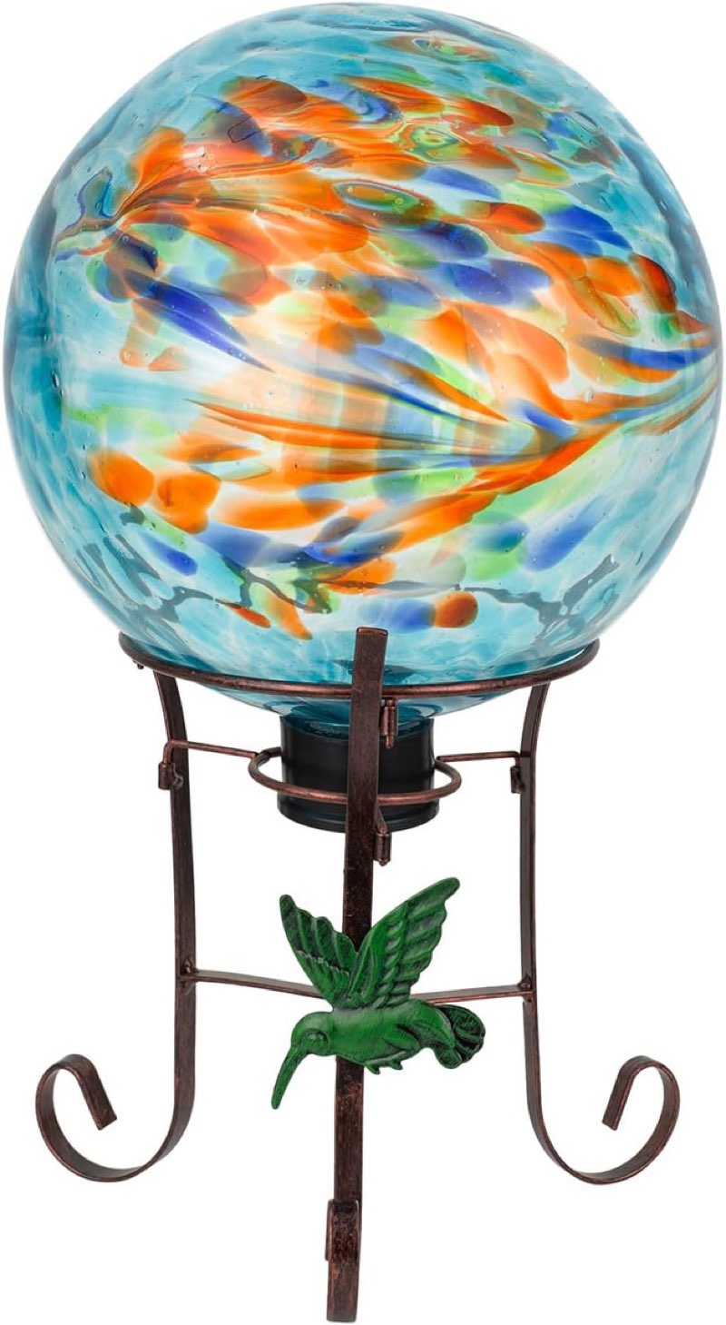 VEWOGIFT 10 Inch Glass Gazing Ball, with 9.4" Tall Metal Gazing Globe Stand, Glass Balls Display Hol