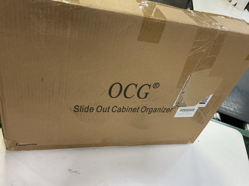 Condition photo showing New/Like New for OCG Under Sink Cabinet Organizer Two Tier Pull Out Shelf (14.75W x 21D), Under Sink Sliding Shelf for Kitchen Bathroom Cabinet 2 Tier Chrome 14.75"W x 21"D