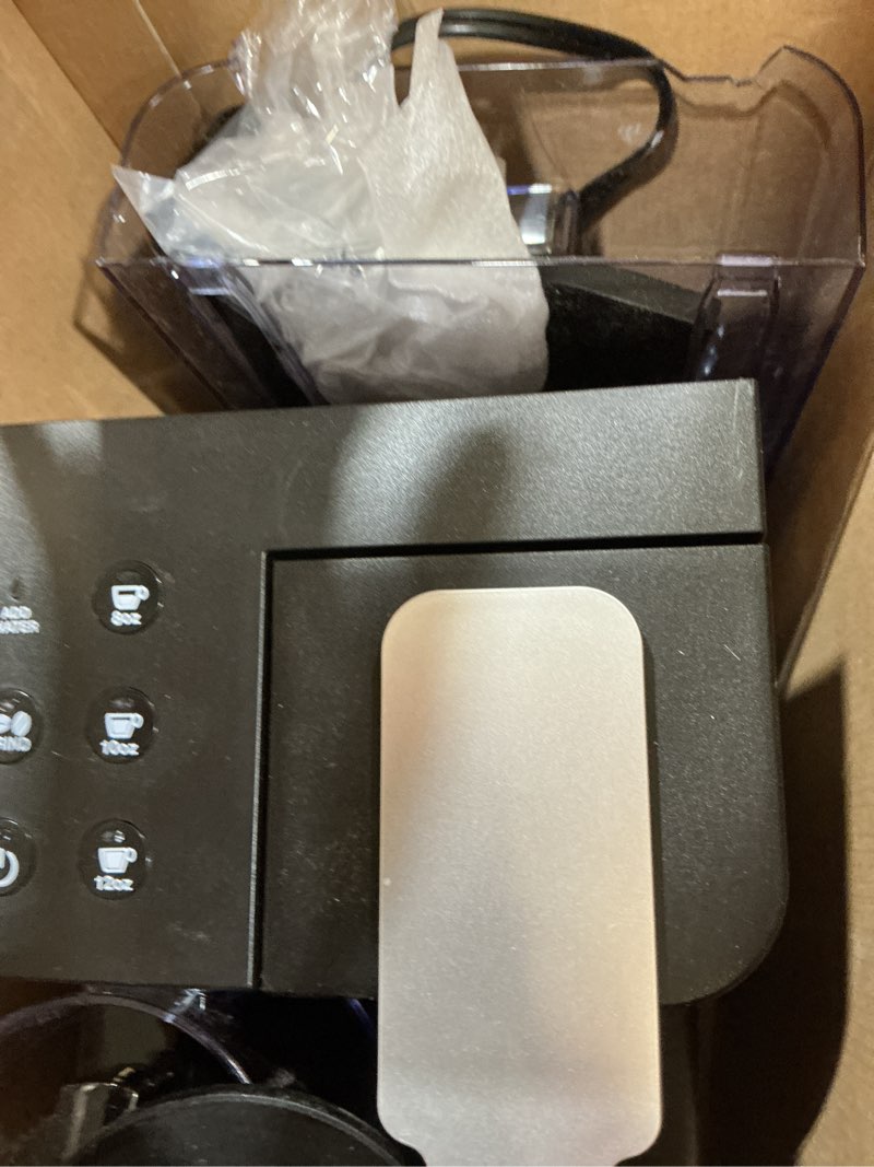 Condition photo showing As Is for cuisinart single-serve coffee maker + coffee grinder with 8 oz., 10 oz., and 12 oz. serving size, compatible with single-cup pods, 48-ounce removable reservoir, stainless steel, dgb-2 black