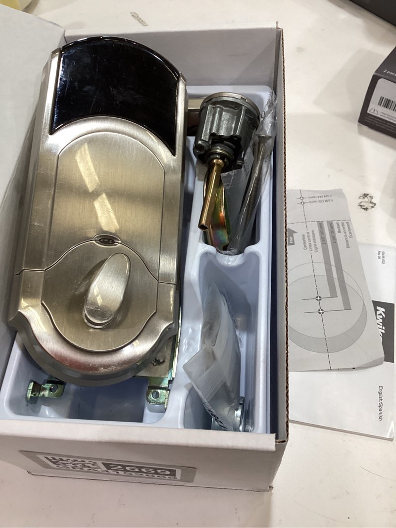 Condition photo showing As Is for kwikset smartcode 260 keyless entry electronic keypad deadbolt door lock with auto-lock, custom user codes, advanced security in satin nickel traditional