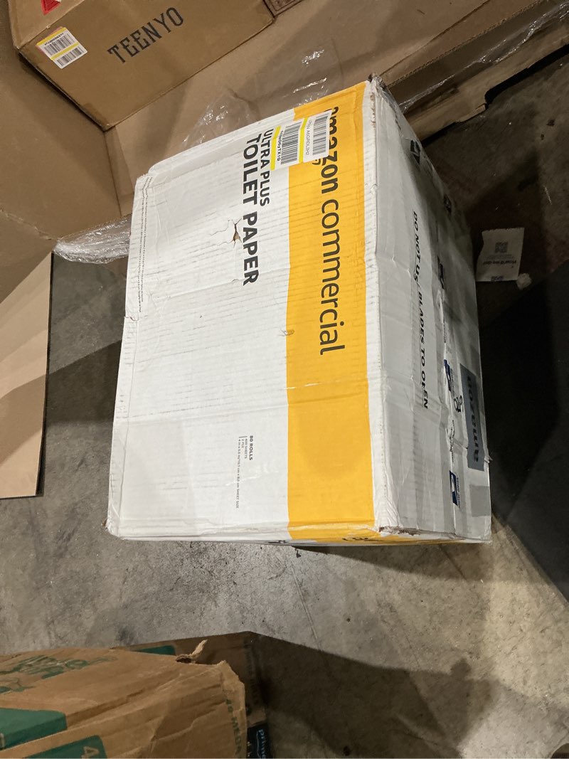 Condition photo showing New/Like New for amazoncommercial 2-ply ultra plus toilet paper, bath tissue, soft and strong, septic safe, unscented, 400 sheets per roll, 80 individually wrapped rolls for business use