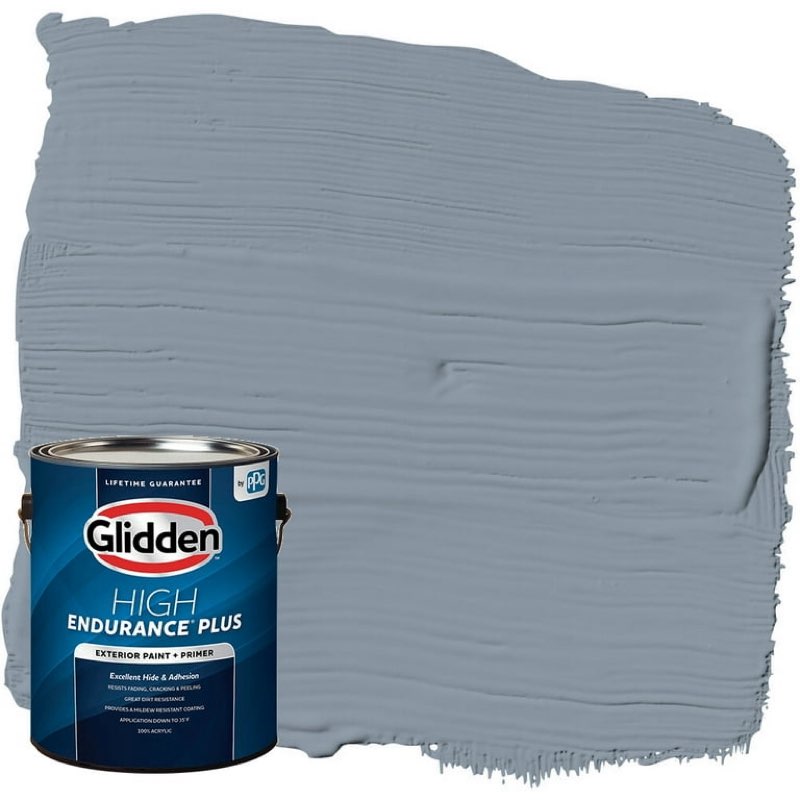 glidden exterior paint and primer, smoke grey / gray,  satin