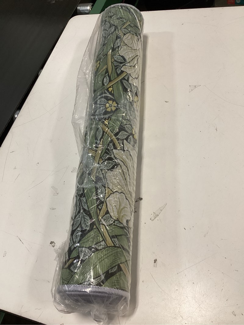 Condition photo showing Good Condition for william morris vintage floral runner rug for hallway,sage green/yellow indoor area rug,non slip washable runner rug farmhouse carpet runner for bedside bathroom laundry room decor,24x59inch sage green/yellow 24''x59''