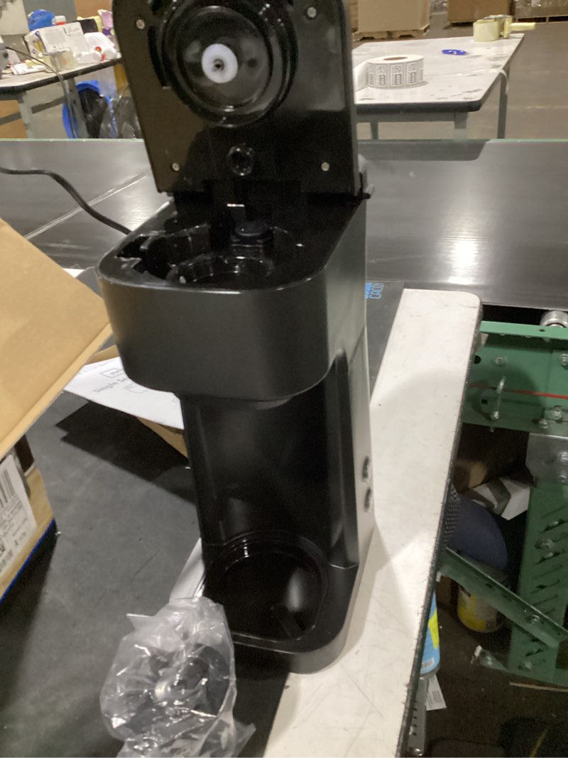 Condition photo showing As Is for mainstays black matte dual brew coffee maker, single serve, auto shutoff, 14 oz reservoir