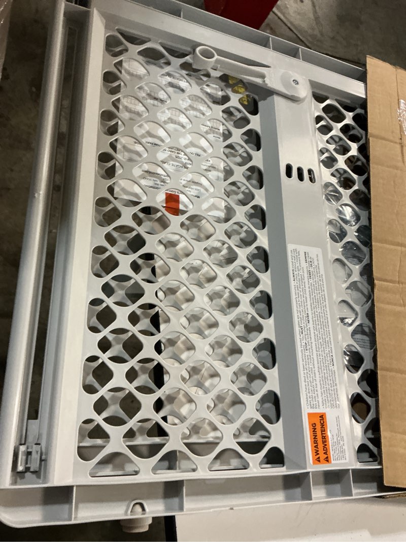 Condition photo showing Good Condition for mypet universal pet gate: 26” - 42” wide dog gate for doorways with pressure fit or swinging door hardware mounting types included: 26" tall; gray