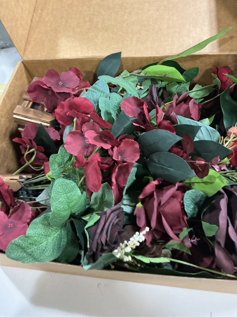 Condition photo showing New/Like New for Ling's Moment 17.5\" Tall Standing Artificial Flowers Arrangements 2 pcs Fall Wedding Aisle Runner Chair Decorations Deep Plum Centerpieces for Ceremony Reception Rose Floral Party Outdoor Pr-deep Plum & Petal Pink