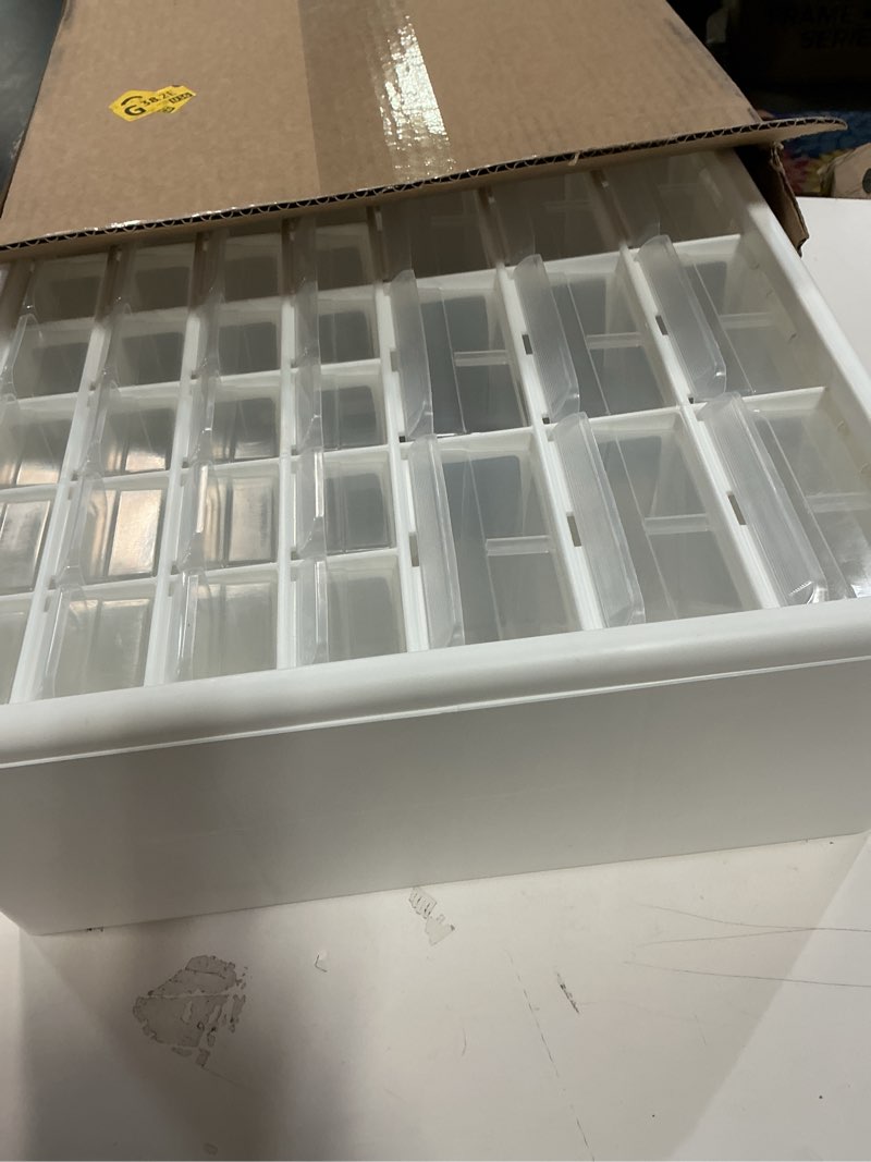 Condition photo showing Good Condition for Akro-Mils 24-Drawer Plastic Drawer Storage Cabinet for Garage Organization, Bead Organizer, Building Bricks Storage, Teacher Toolbox, Makeup Organizer, 20" W x 6" D x 16" H, 10124 White White 24 Drawer 1 pack