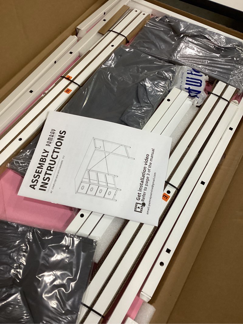 Condition photo showing New/Like New for Pamray 40 Inch Computer Desk with 4 Drawers Small Office Desk for Home Bedroom Study Writing Simple Modern Computer Table Pink Pink 40 inch