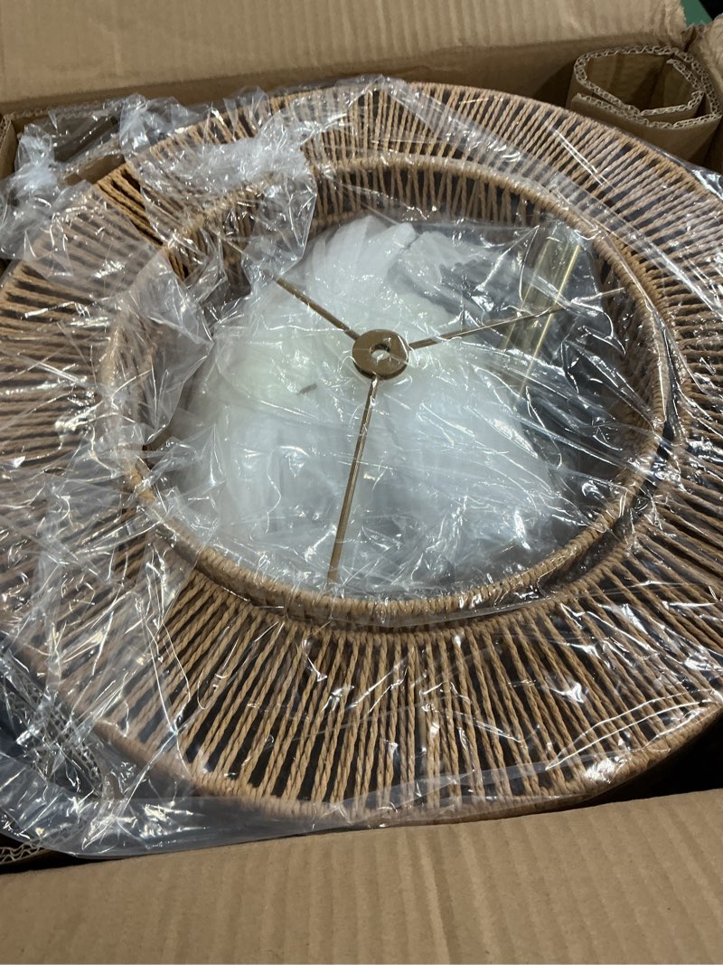 Condition photo showing New/Like New for Large Boho Chandeliers for Dining Room, 4-Light Rattan Hand-Woven Rustic Chandelier Light Fixtures, 17.7" Farmhouse Hanging Pendant Lighting for Kitchen Island, Bedroom, Living Room 17.7in