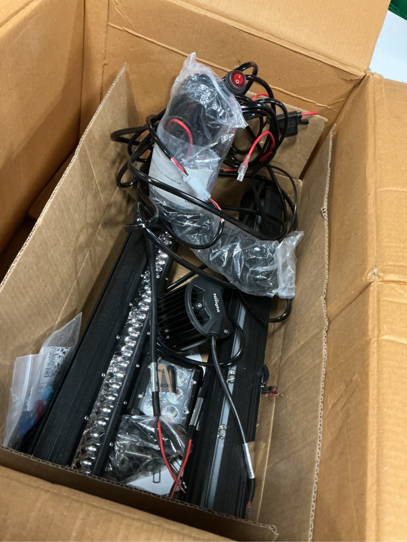 Condition photo showing As Is for nilight 20inch 420w triple row spot flood combo led light bar work driving lamp 2pcs 4inch 60w cube led pods lights for trucks with off-road wiring harness kit-3 leads white - 20inch light bar + 2pcs 4inch pods + wiring harness