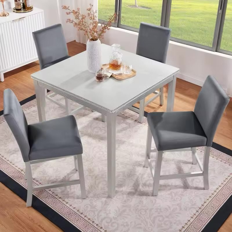 (Incomplete, only table) 5-Piece Counter Height Dining Set, Wooden Table with Square Design and 4 Upholstered Chairs, Stylish Kitchen Furniture with