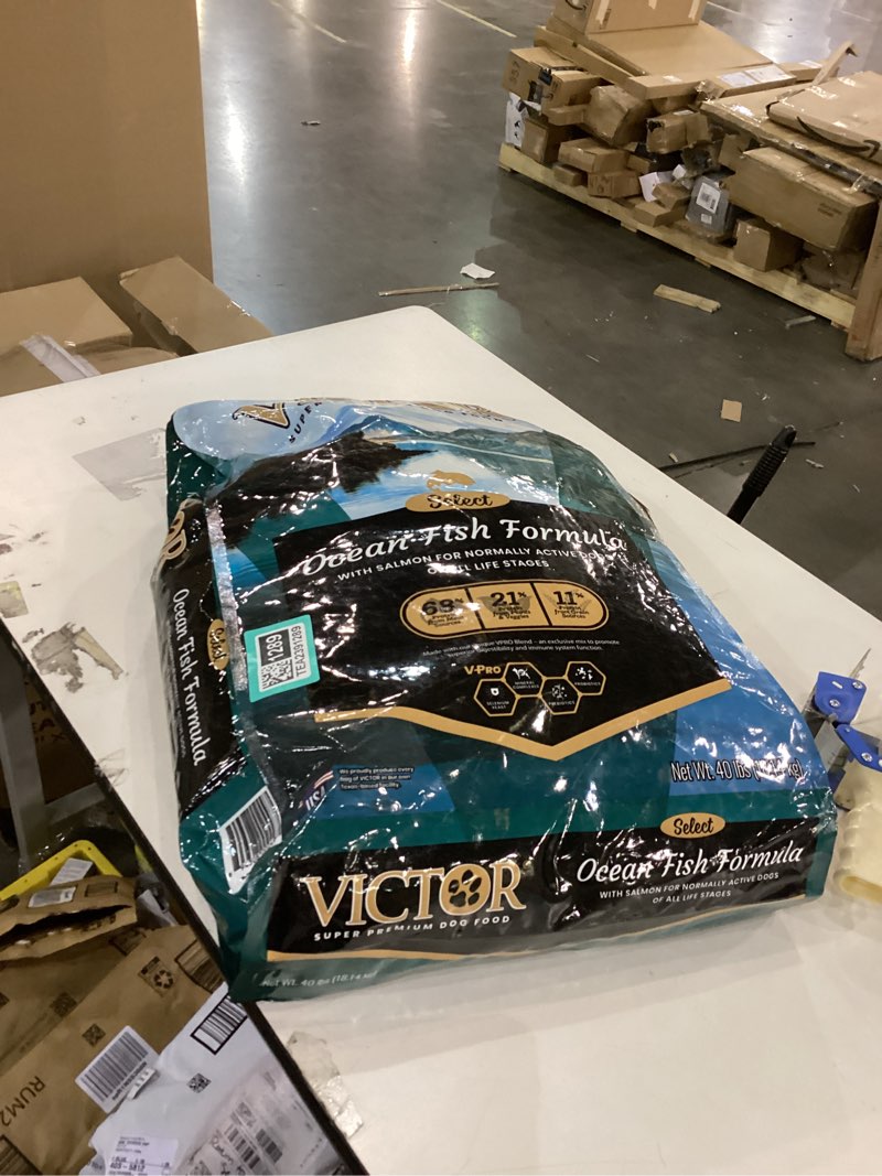 Condition photo showing New/Like New for VICTOR Super Premium Dog Food – Select Ocean Fish Formula with Salmon – Omega-3 and Omega-6 Enriched Gluten-Free Dry Kibble for All Normally Active Dogs of All Life Stages, 40lbs 40 Pound (Pack of 1)