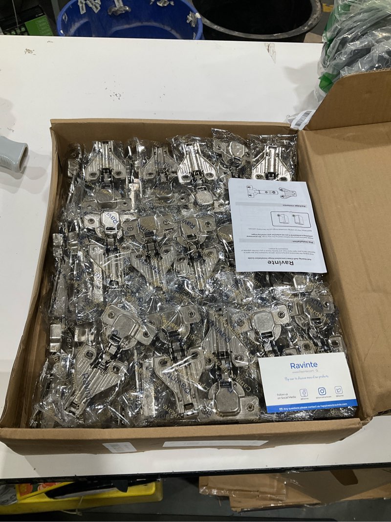 Condition photo showing Good Condition for ravinte 30 pairs 60 packs full overlay cabinet door hinges,105 degree adjustable concealed kitchen cabinet hinges soft close for face frame cabinet