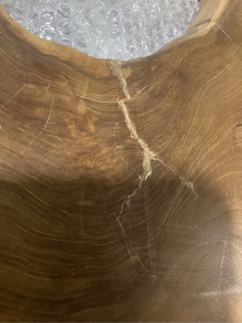 Condition photo showing As Is for (TOP ONLY) Live Edge Teak Coffee Table, Natural Wood Rustic Coffee Table, 36\" L x 36\" W x 16\" H, Cocktail Table, Accent Table, Plant Stand for Living Room, Bedroom, Home Office