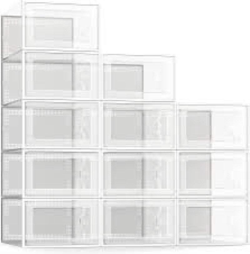 SEE SPRING 12 Pack Shoe Storage Box, Clear Plastic Stackable Shoe Organizer for Closet, Space Saving Foldable Shoe Rack Sneaker Container Bin Holder