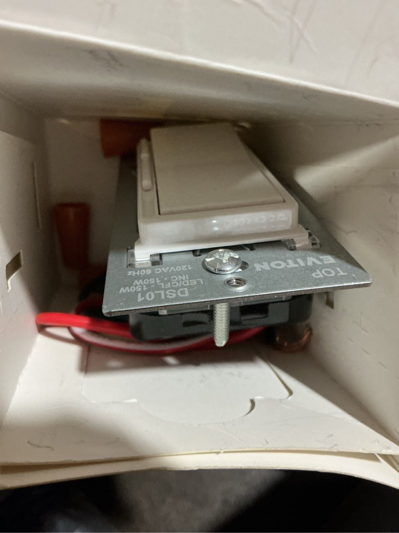 Condition photo showing As Is for leviton decora rocker white led advanced dimmer switch for led and incandescent bulbs, 150-watt single pole or 3-way, dsl01-0lw