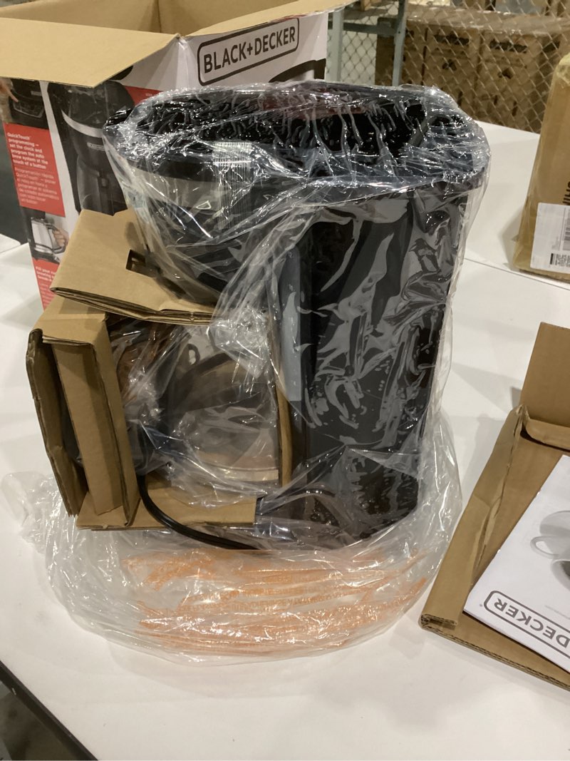 Condition photo showing Good Condition for not tested black+decker 12-cup digital coffee maker, programmable, washable basket filter, sneak-a-cup, auto brew, water window, keep hot plate, black