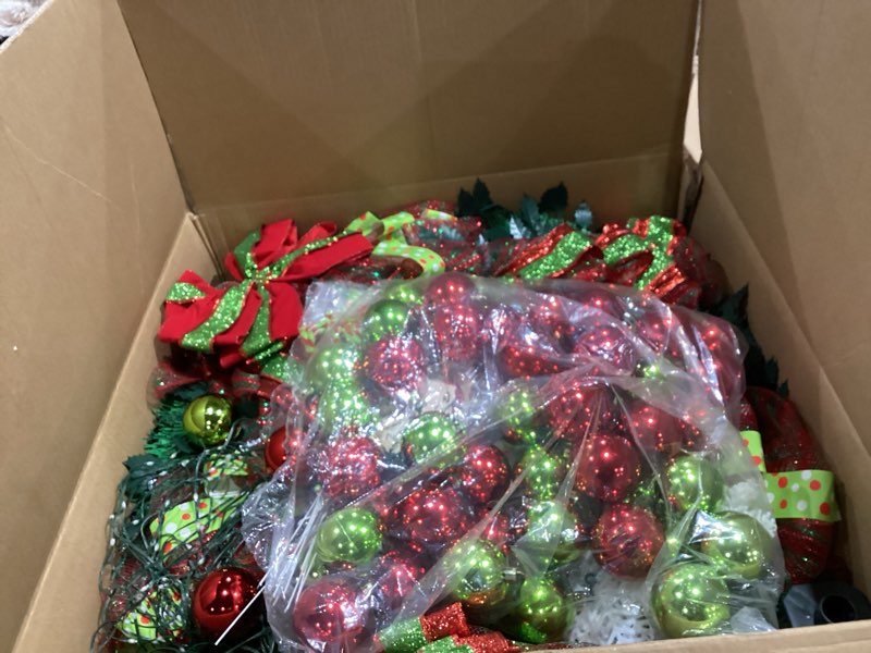 Condition photo showing As Is for MARTINE MALL 6FT Whimsical Pop Up Christmas Tree with 8 Mode 180 Warm Lights, Collapsible Foldable Christmas Tree Pull Up Fully Decorated Xmas Trees with 117PCS Christmas Ornaments for Indoor Outdoor