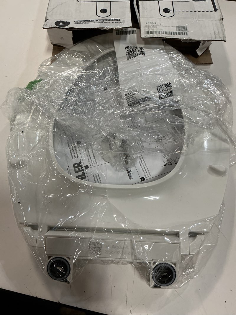 Condition photo showing Good Condition for kohler 4636-rl-0 cachet readylatch elongated toilet seat slow close, soft close toilet seat quiet lid, contoured grip-tight bumpers installation hardware, apartment essentials, white white elongated ready latch