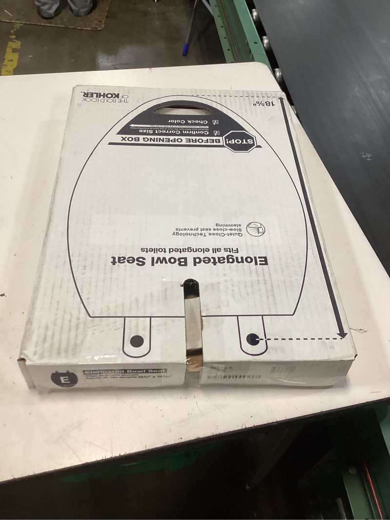 Condition photo showing New/Like New for kohler 20110-0 brevia, slow close toilet seat, elongated toilet seat, grip-tight bumpers quick-attach hardware, white white elongated quiet-close