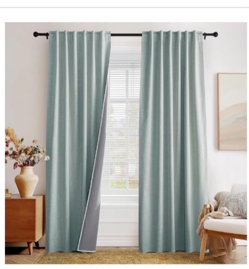 PONY DANCE Full Blackout Linen Curtains 96 inches Long 2 Panels Set, 100% Black Out Thermal Insulate