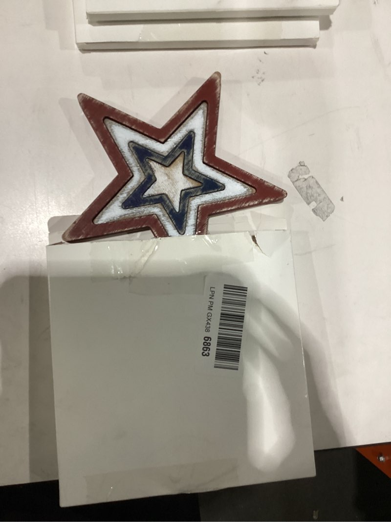 Condition photo showing Good Condition for 4th of july table decorations, red white blue stars decorations set of 4, retro patriotic memorial day star tiered tray decor, labor day independence day fourth of july decor for home office shelf