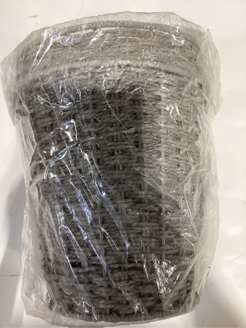 Condition photo showing Good Condition for zuvo [2 pack] round wicker waste paper bin and basket, rubbish basket for bedroom, bathroom, offices or home (gray)