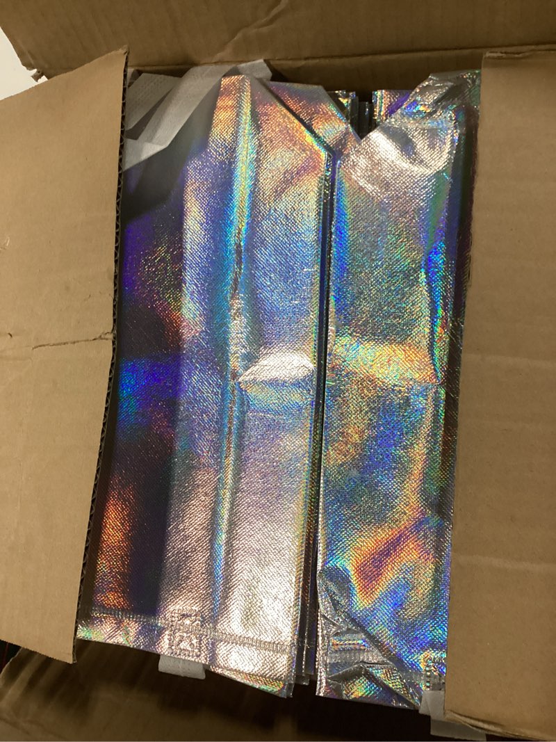 Condition photo showing Good Condition for 100 pcs iridescent glossy gift bags medium size, 8x4x10 in holographic reusable gift bags with handles & sturdy base, ideal for birthday, wedding, bachelorette, party favors, holiday goodie bag iridescent-medium-100 pcs 1 count (pack of 100)