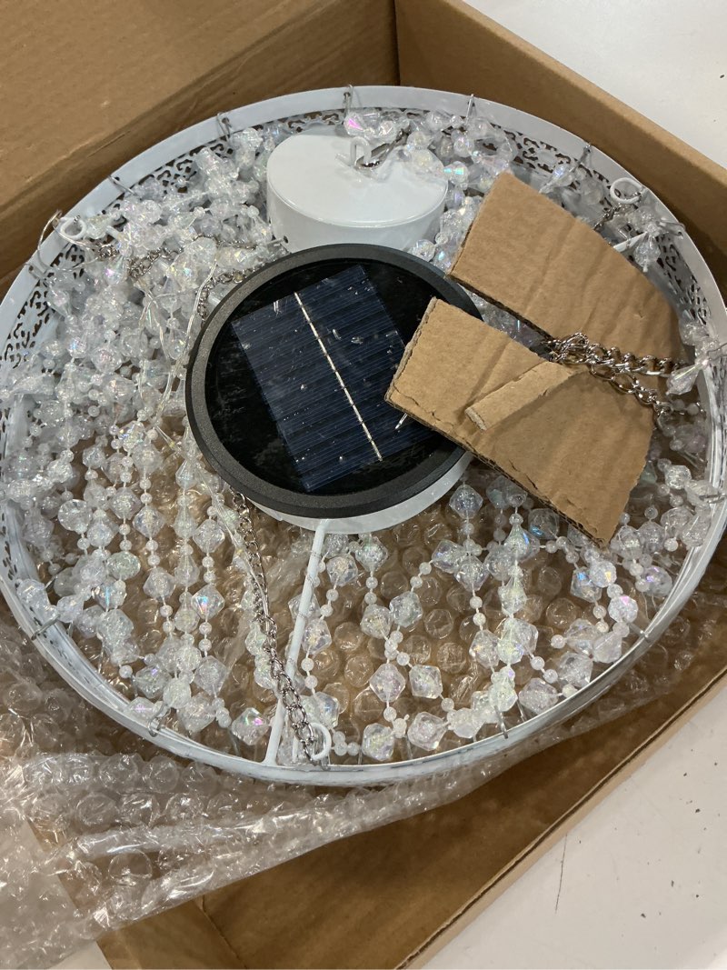 Condition photo showing Good Condition for solar hanging acrylic crystal chandelier outdoor garden decorative lights powerful lithium battery 54 warm leds easy hanging waterproof outdoor lantern for mom garden gazebo, party, wedding,tree french