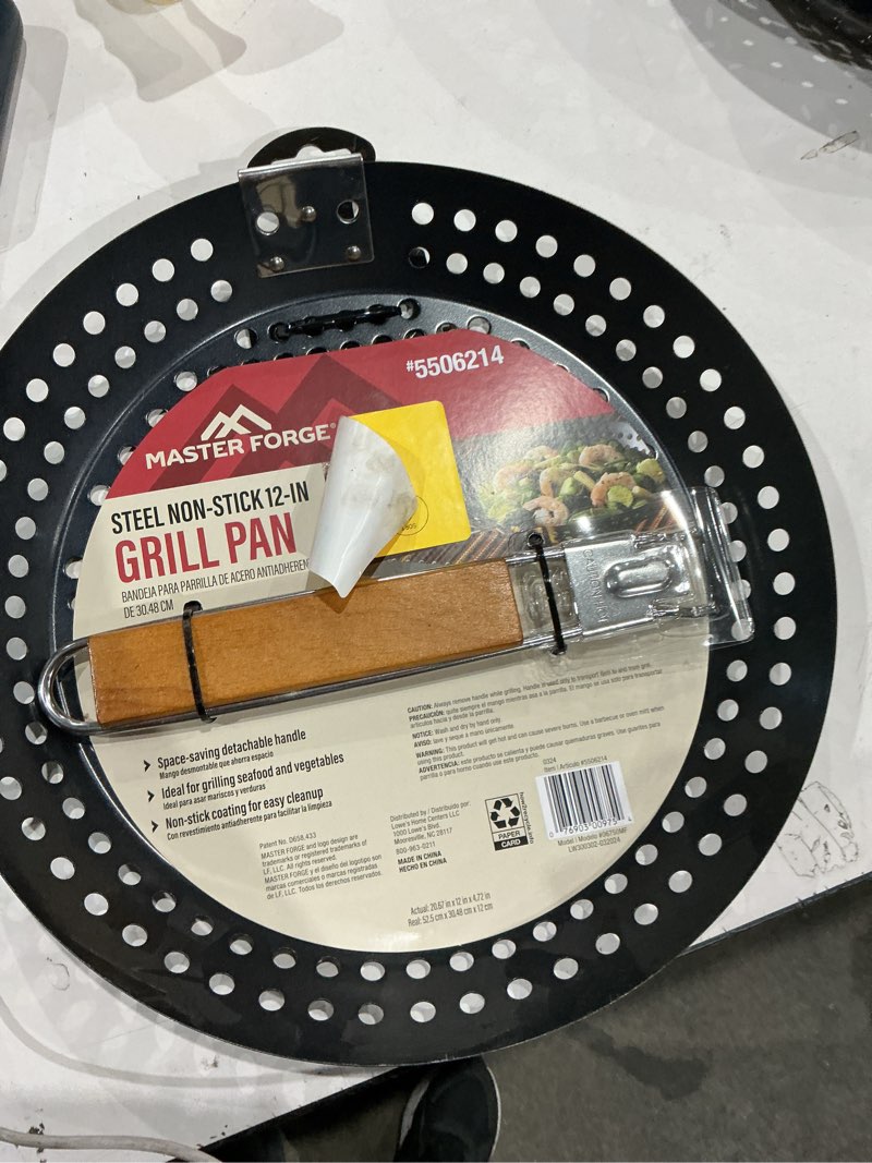 Condition photo showing As Is for outset grill skillet with removable handle, non-stick
