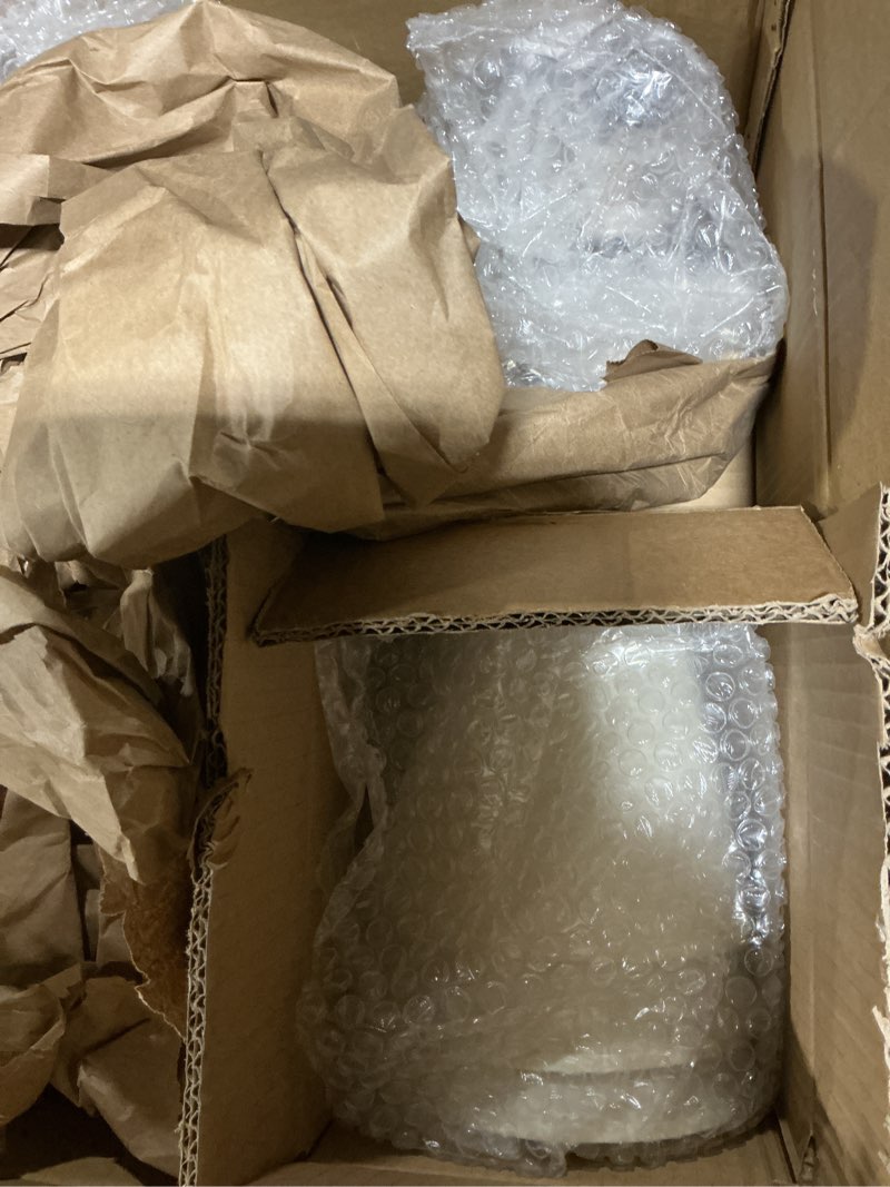 Condition photo showing Good Condition for 33.5" Gold Dining Room Chandelier with White Linen Fabric Shades 6-Light Rustic Industrial Ceiling Light Fixture Large Farmhouse Pendant Lights for Kitchen Island Living Room