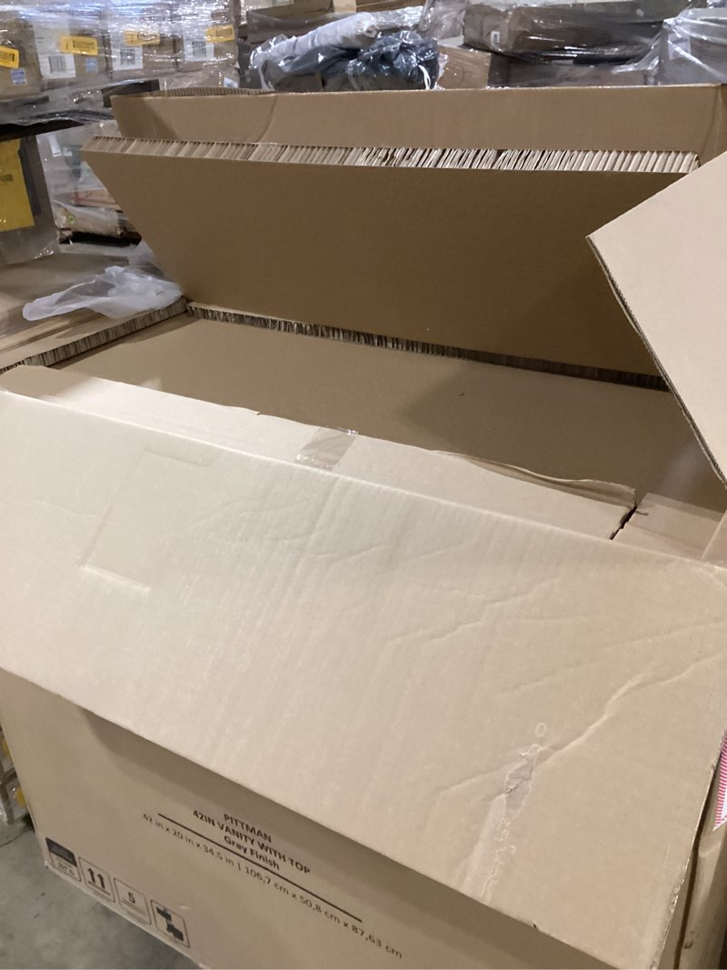 Condition photo showing New/Like New for allen + roth pittman 42-in muse gray undermount single sink bathroom vanity with white calacatta marble top