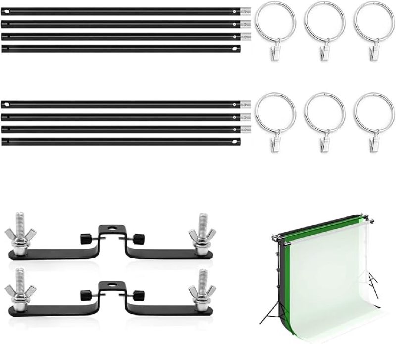 118" / 3m Background Folding Crossbar, Photography Lighting Muslin Backdrop Support Crossbar, 2 x 3m Crossbar, 2 x Mount,6 x Clip