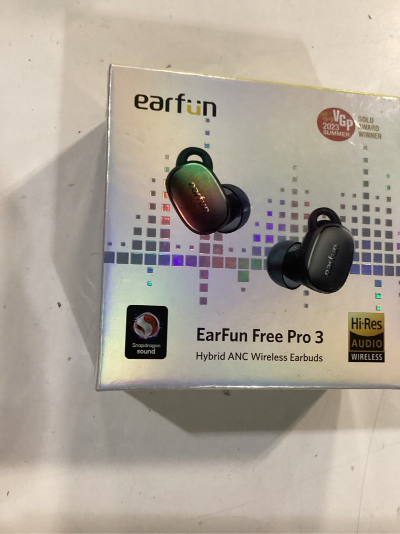 Condition photo showing New/Like New for earfun free pro 3 noise cancelling wireless earbuds, hi-res sound, snapdragon sound with qualcomm aptx™ adaptive, 6 mics enc, bluetooth 5.3 earbuds, multipoint connection, custom app, wireless charge brown black