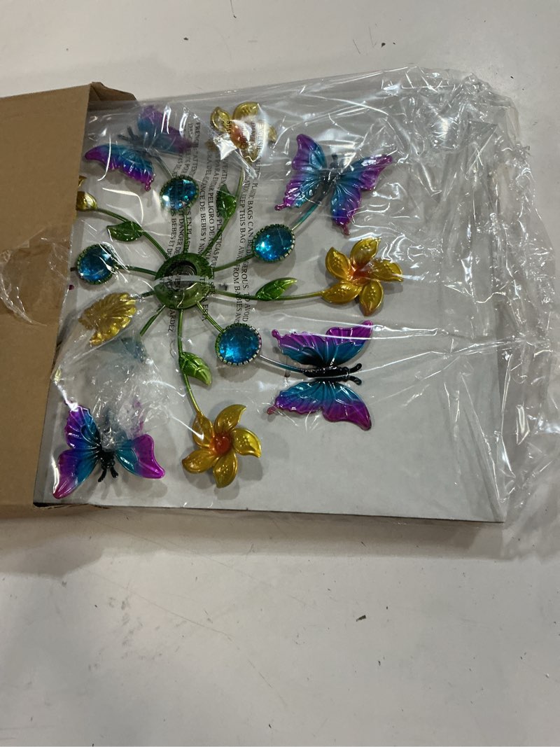 Condition photo showing New/Like New for 44" butterfly gem wind spinners garden stake, flower butterfly wind sculpture yard art decorations for lawn,patio&yard & garden decor, metal whirligigs wind spinners outdoor 44 inch gem butterfly