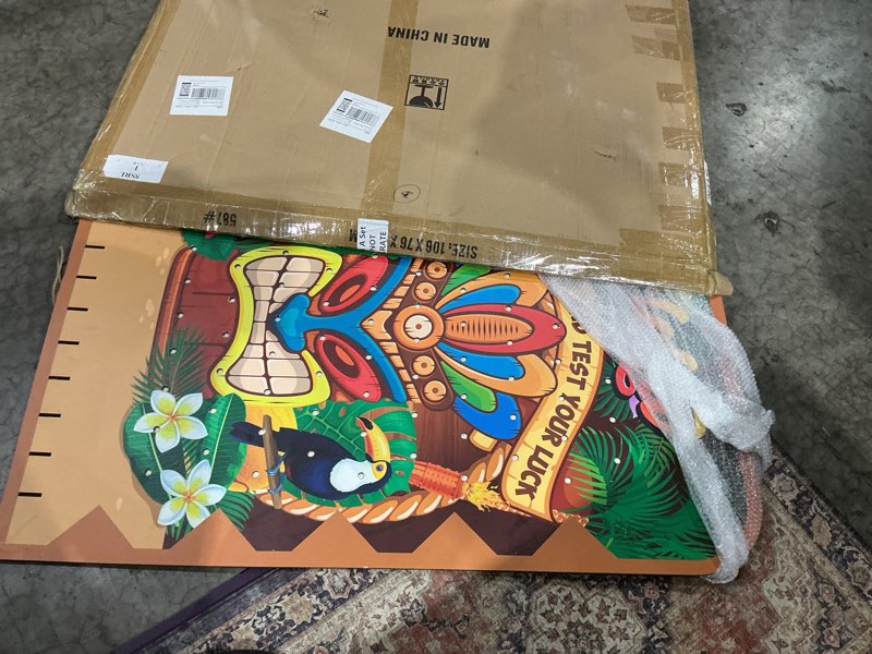 Condition photo showing Good Condition for blosssound 41. 3" x 29. 5" hawaii luau extra large prize drop board game family tiki foldable wood disk drop game funny carnival tropical activity with 24 colored wooden discs for party show supplies
