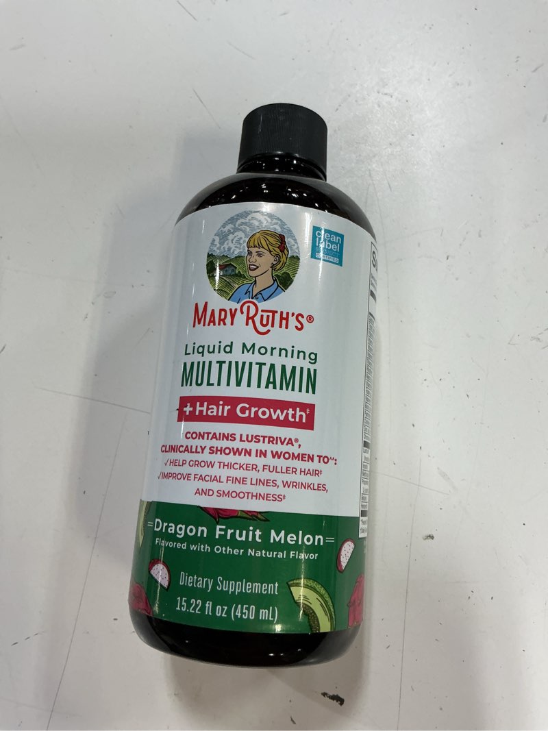Condition photo showing New/Like New for best by /01/2028)maryruth's liquid multivitamin + hair growth | clinically tested in women for thicker hair & facial wrinkles | biotin 10000mcg | lustriva hair growth supplements | skin care | ages 18+ | 15.22 fl oz dragon fruit 15.22 fl oz (pack of 1)