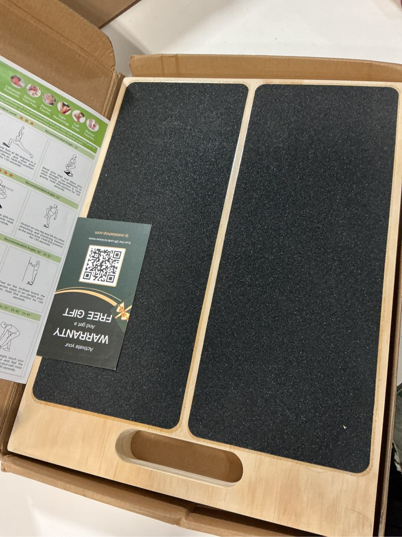Condition photo showing Good Condition for portable wooden slant board for calf stretching squats calf stretcher pilates physical therapy equipment adjustable incline board for knees ankle heel feet leg
