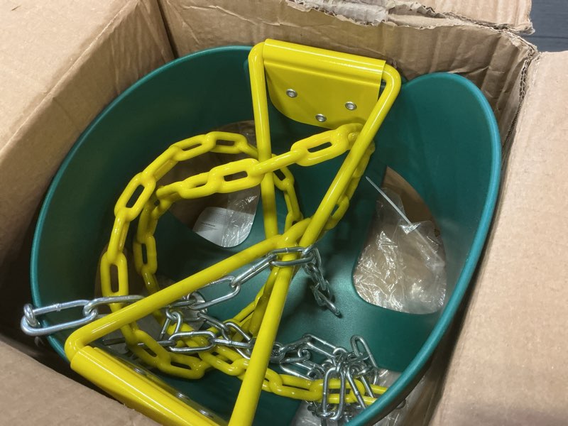 Condition photo showing Good Condition for deluxe high back full bucket toddler swing with exclusive chain & triangle dip pinch protection and carabiners for easy install - green - squirrel products