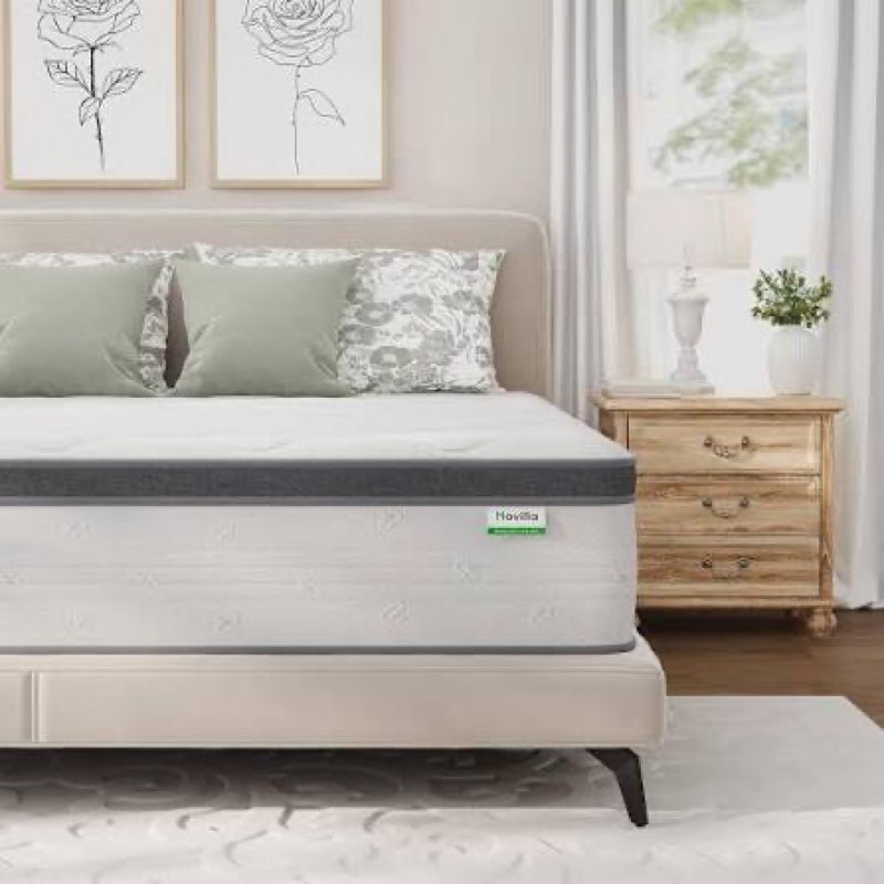 novilla 14 inch queen size mattress in a box, hypoallergenic & back pain relief, hybrid queen mattre