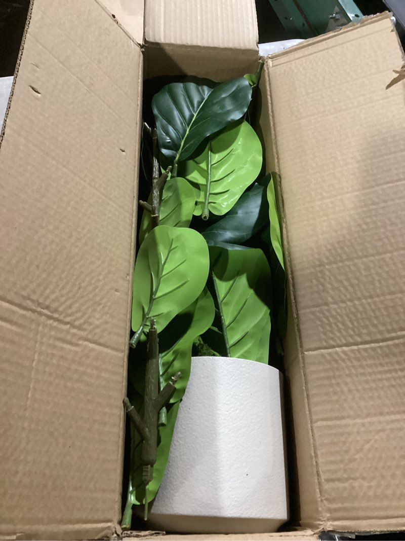Condition photo showing As Is for artificial fiddle leaf fig tree 5ft with planter faux trees indoor tall artificial tree, stable base, 58 realistic leaves, for indoor/outdoor home office living room decor, housewarming gift