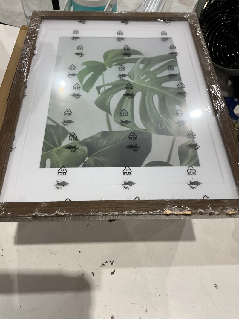 Condition photo showing As Is for egofine 12x16 picture frame made of solid wood with plexiglass, display pictures 9x12/11x14 with mat or 12x16 without mat for wall mounting, rustic brown oak brown 12x16