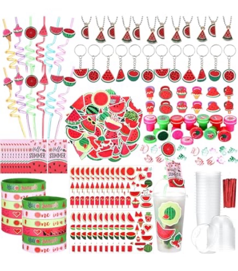 Landical 159 Pcs Cute Strawberry Party Favors Includes Gift Cup Straws Bracelets Stickers Fluffy Sti