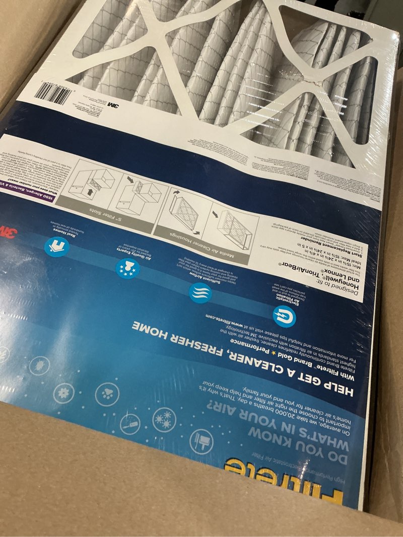 Condition photo showing New/Like New for Filtrete 16x25x5 AC Furnace Air Filter, MPR 1550, MERV 12, Fits Honeywell & Trion AirBear, CERTIFIED Asthma & Allergy Friendly, Electrostatic Air Filter, 1-Pack (actual size 15.75 x 24.13 x 4.88) 4.9" x 24.1" x 15.6"