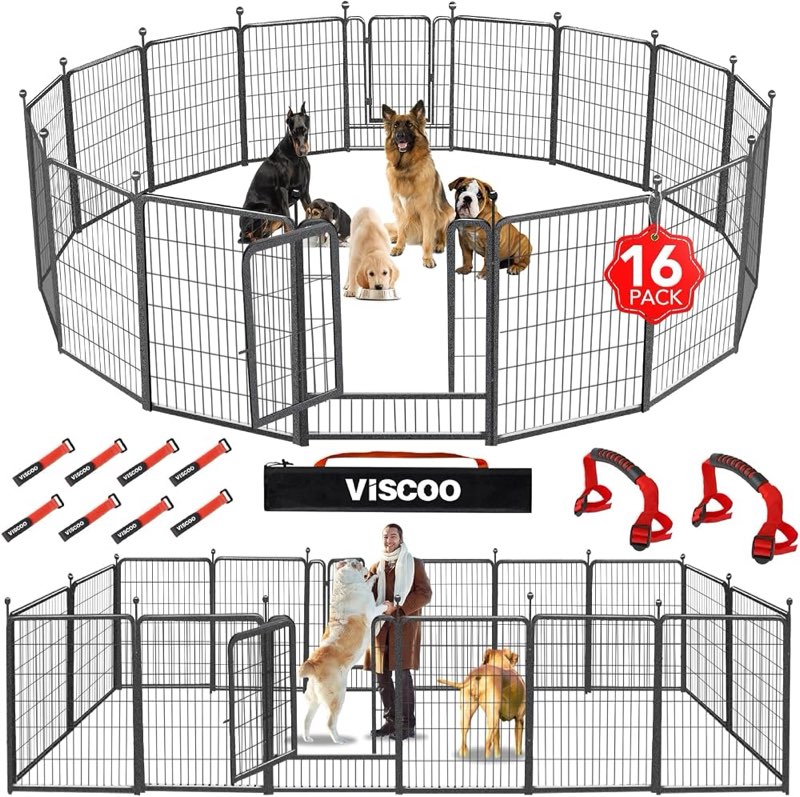 viscoo dog playpen outdoor, 16 panels 40" high metal dog fence with gate | pet fence for large/medium/small dogs, portable dog fence for rv camping, yard