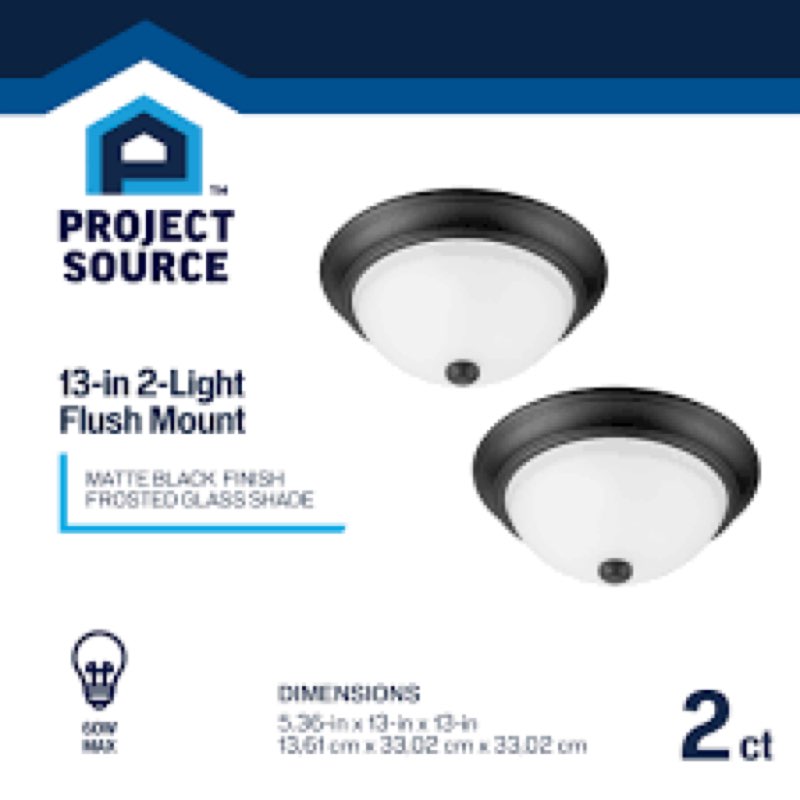 Project Source 2 -Light 13-in Matte Black Flush Mount Light 2 -Pack
