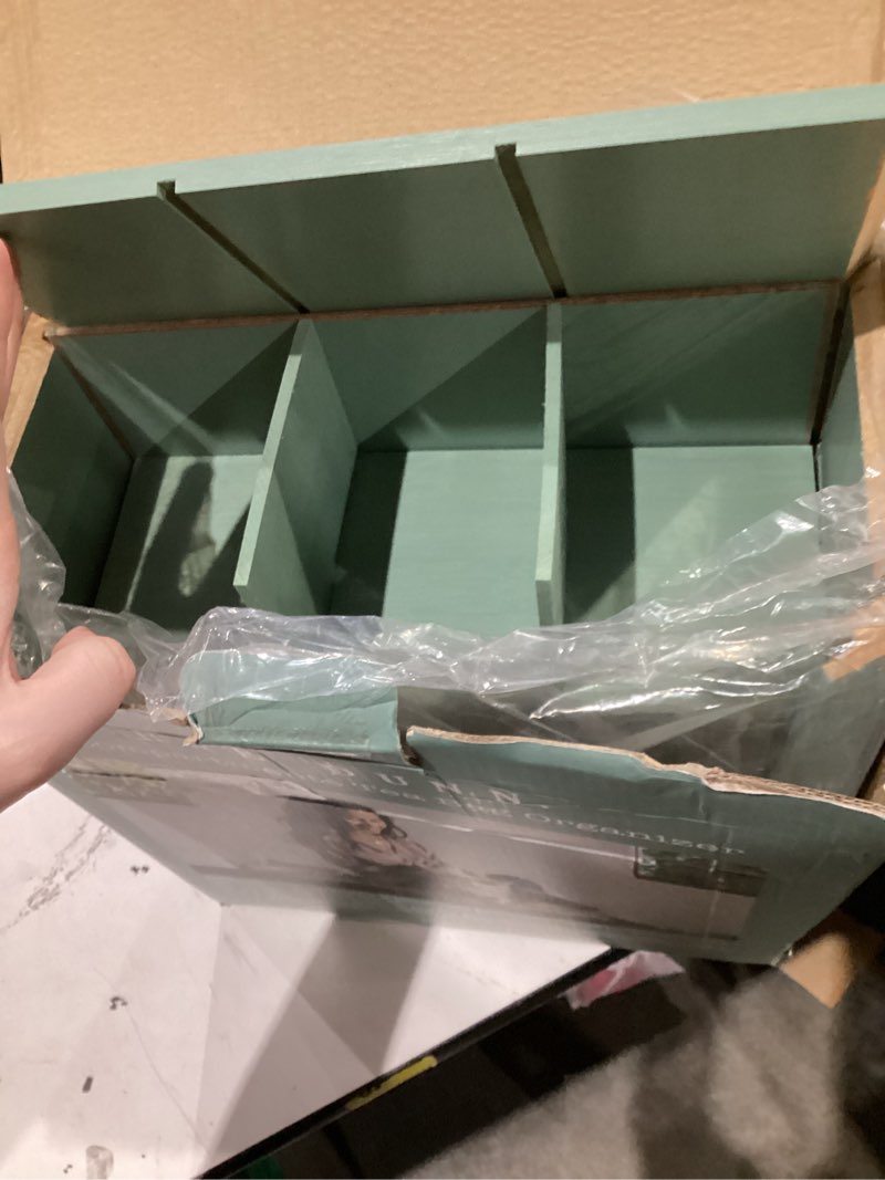 Condition photo showing As Is for rae dunn tea bag organizer - tea box divided storage container box with hinge lid for kitchen cabinet, countertop, pantry, hold coffee pods, seasoning packets, condiments, sage